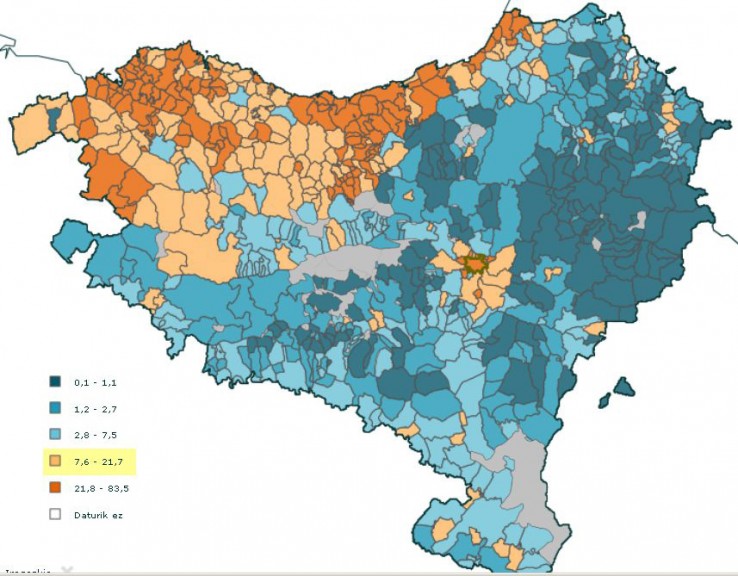 Gune oso urbanoak eta udalerri deskonektatuak Euskal Herrian 