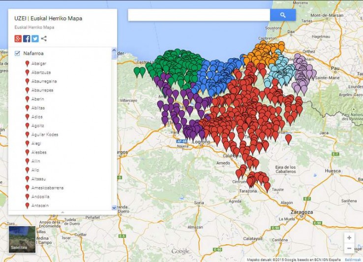 Euskal Herriko herrien izenak biltzen dituen mapa digitala