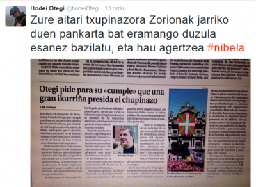 San Ferminetako ikurriña, Otegiren oparia