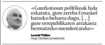 BERRIA - Berria-ko albiste labur batek atentzioa eman dit: Leonid Tibilov Hego Osetiako presidentearen hitzak hartuz 