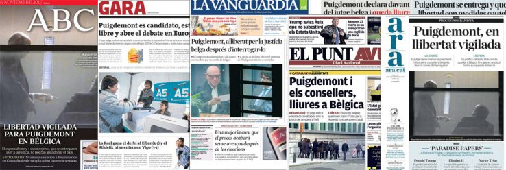 Puigdemont eta kontseilariak libre Belgikan (egunkarien azalak)