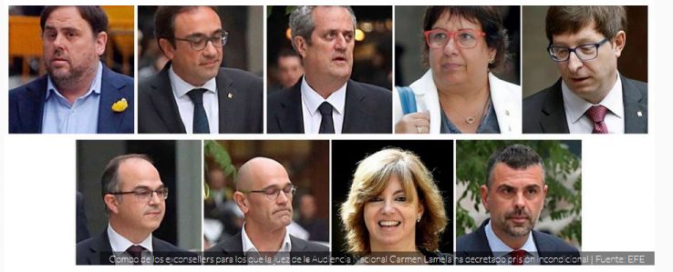 Oriol Junqueras, Josep Rull, Joaquim Forn, Dolors Bassa, Carles Mundo, Jordi Turull, Raul Romeva, Meritxell Borras, Santi Vila.