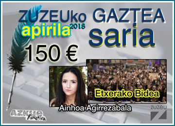 Ainhoa Agirrezabalak irabazi du apirileko Zuzeu Gaztea Saria