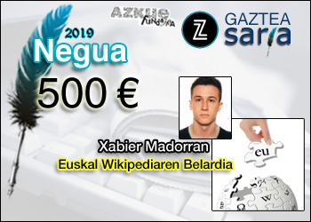 Xabier Madorran, Neguko Zuzeu Gaztea Sariaren irabazlea