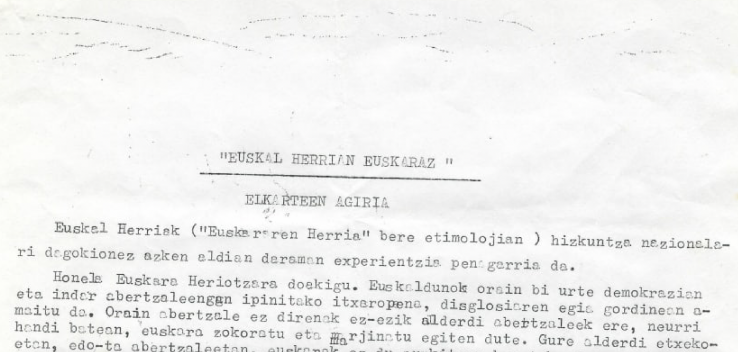 Euskal Herrian Euskaraz elkarteen agiria. Durango, 1979