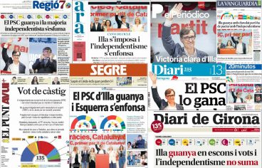 Kataluniako Parlamenturako Hauteskundeen biharamuneko egunkarien azalak